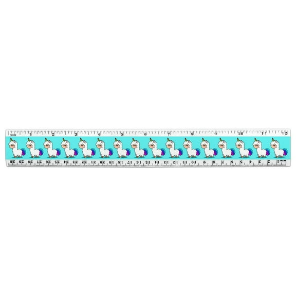Cute Kawaii Rainbow Llama Unicorn 12 Inch Standard and Metric Plastic Ruler