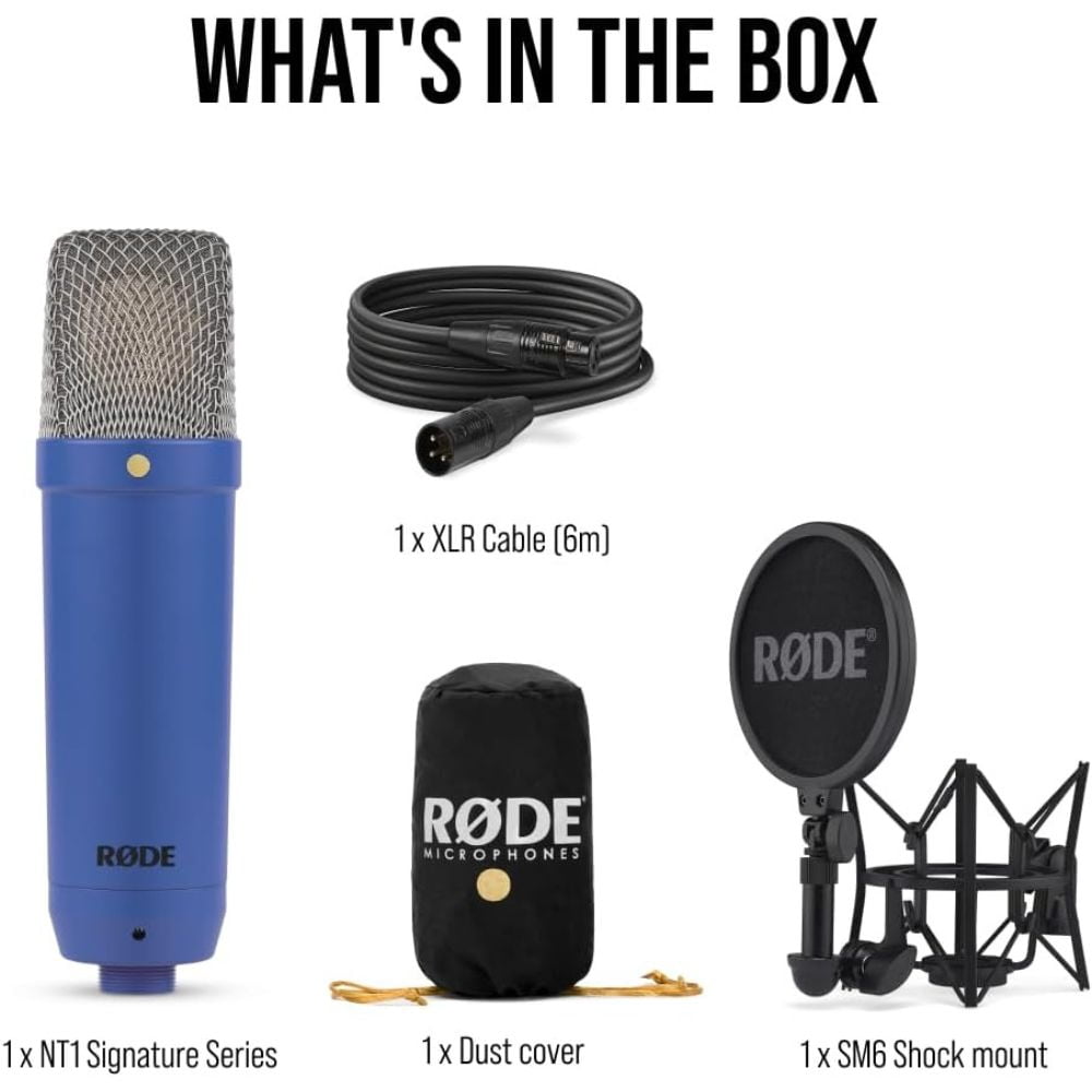 RODE NT1 Signature Series Large-Diaphragm Condenser Microphone (Cobalt) Bundle with Mic Stand with Fixed Boom