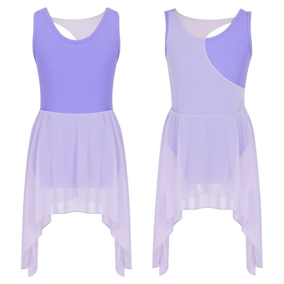 iiniim Kids Girls Sleeveless Ballet Gymnastic Dance Dress Tutu Leotard Color Block Ballerina Performance Costume