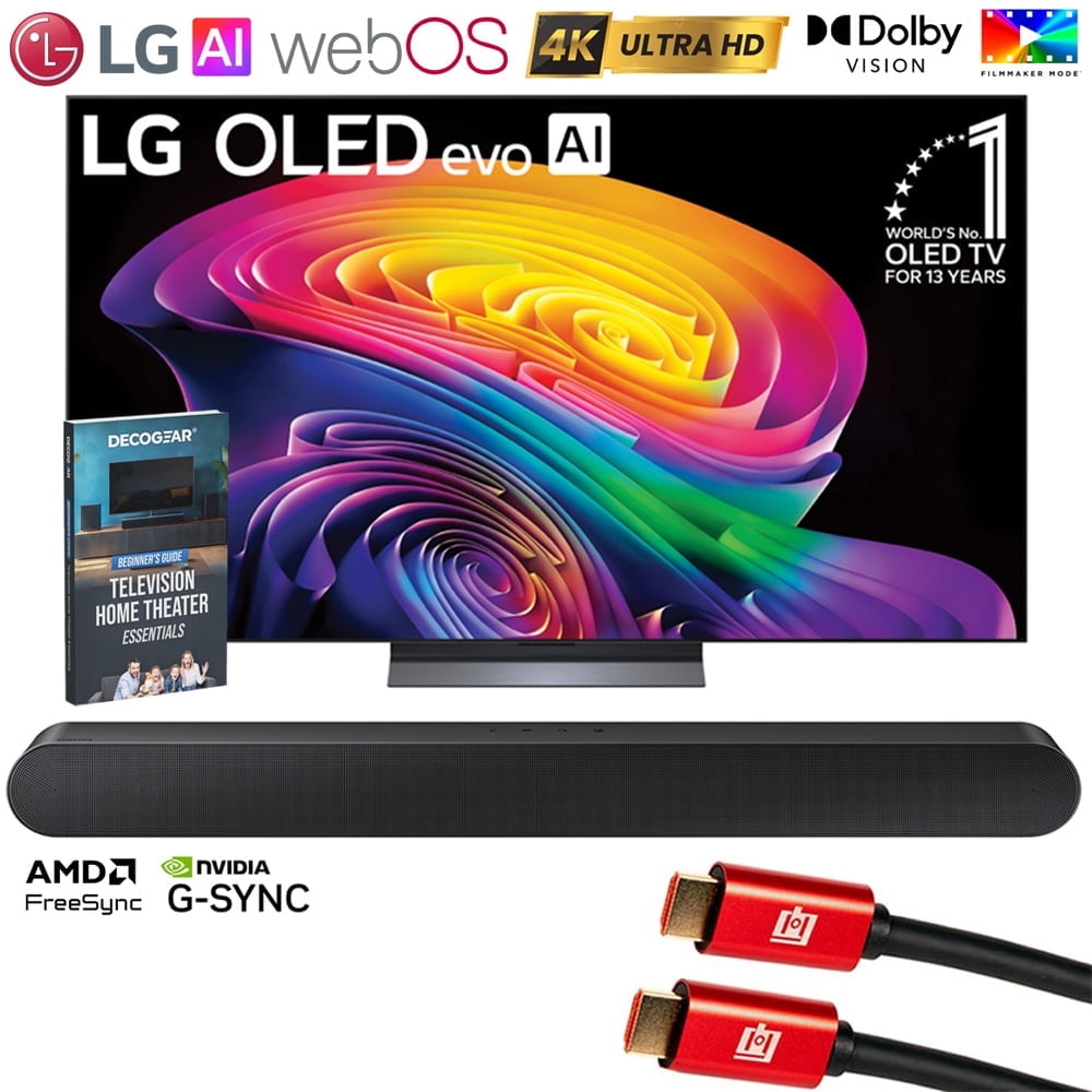 LG 65 inch OLED evo AI C6 4K Smart webOS TV (2026) OLED65C6PUA Bundle with Samsung 3.0ch All-in-One Soundbar, 2x HDMI Cable and Deco Gear Home Theater Beginner's Guide