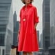 thumbnail image 3 of Vestido Zhyaj, camisa de manga larga con botones para mujer, color rojo, talla grande, 3 of 6