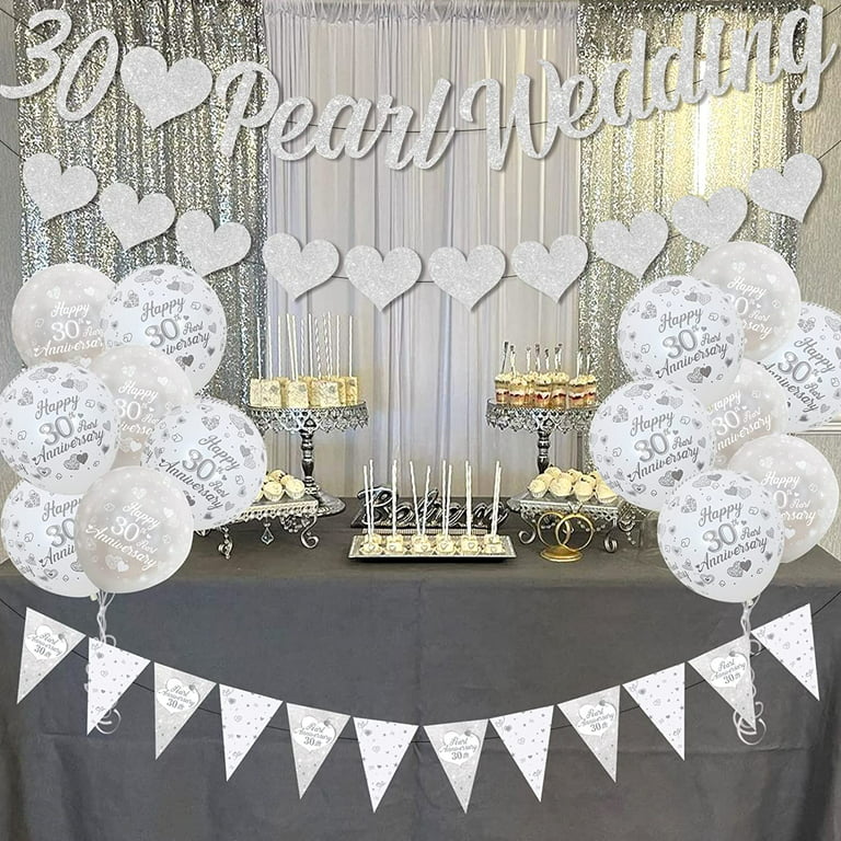 30th Anniversary Decorations, 30th Silver Wedding Glitter Banners ...