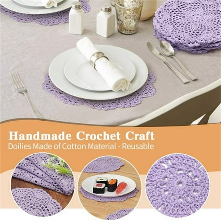 

Coffee Placemat Hand Knitted Hook Floral Hollowed Out Circular Decorative Pads Foreign Trade Plate Pads Insulated Table Mats 20Cm