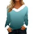 thumbnail image 1 of T-Shirt à Manches Longues pour Femmes Liquidation T-Shirt en Polyester pour Femmes T-Shirt de Noël en Peluche Col en Peluche Poignets en Peluche Dégradé T-Shirt à Manches Longues, 1 of 4