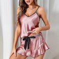 thumbnail image 1 of Pajamas Women's Summer Ice Silk Sexy Strap Shorts Two Piece Set Thin Home Fur, 1 of 3