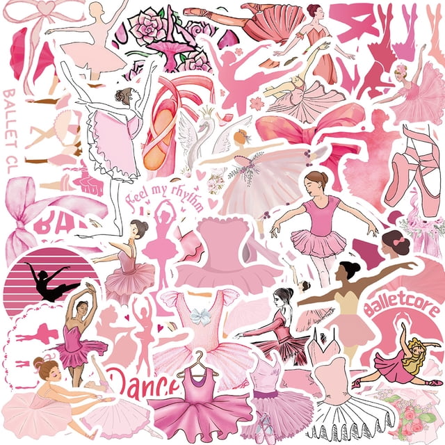 Paquete de pegatinas de vinilo rosa con tema de baile de ballet, 50 unidades