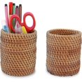 thumbnail image 1 of 2 Pack Rattan Pencil Holder, Handmade Wicker Pen Cup Makeup Brushes Holder, Pen Container Box, 1 of 5