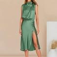 thumbnail image 5 of ZZwxWA Daily Wear Women's Summer Formal Satin Dress, Sleeveless Side Slit Flowy Maxi Dresses Wrap Satin Cocktail Midi Dress, 5 of 6