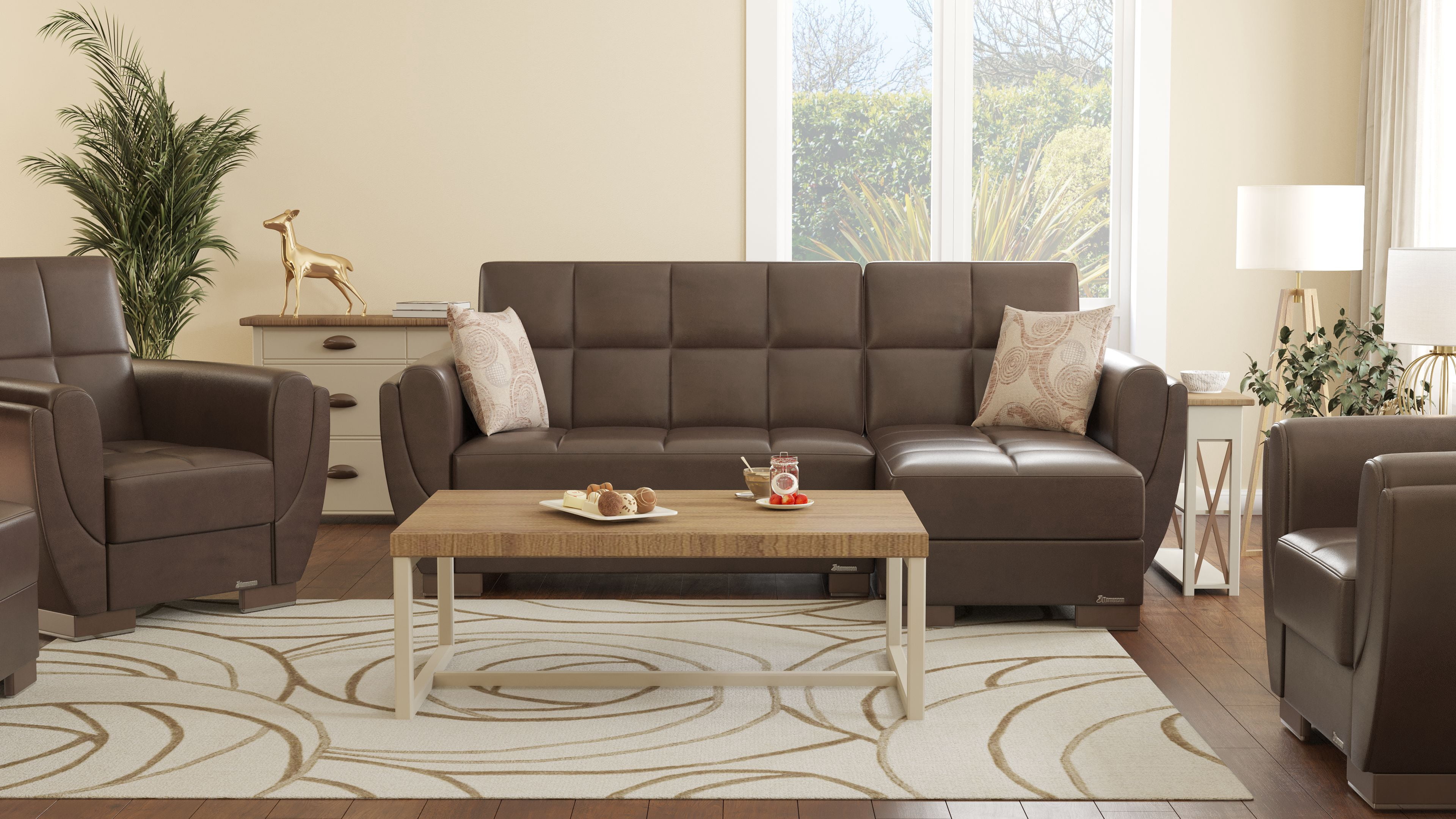 Ottomanson Origins Air Modern Convertible L-Shaped Sectional Sofa, Brown Color Leatherette