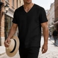 thumbnail image 5 of hoksml Men's V Neck Short Sleeve Cotton Linen T Shirt, Solid Color Breathable Casual Tops for Beach Daily Wear and Summer Casual, 5 of 8