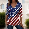 thumbnail image 2 of Fshinging Summer Tops for Women Patriotic Independence Day 3/4 Sleeve V Neck Layer Clothes Multicolour L, 2 of 4