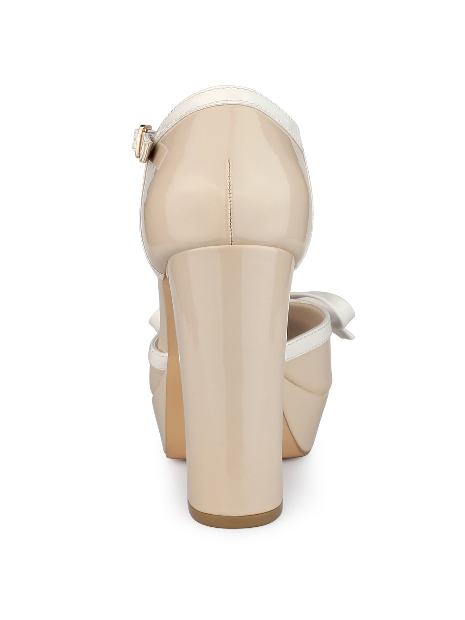 Unique Bargains Women's Platform Bow T Strap Round Toe Pumps Nude 10