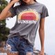 thumbnail image 5 of Mujeres crewneck manga corta Camiseta moda casual carta impresión mujer manga corta tops caqui L, 5 of 8