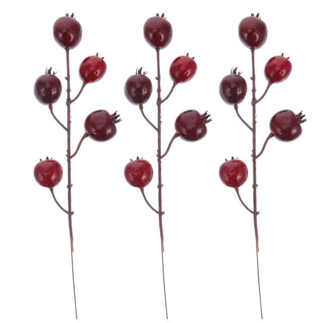 3pcs Navidad Artificial Granada Flor Bayas Ramas Bayas (Rojo Oscuro)