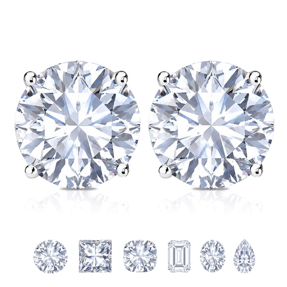 Carat Cushion Cut Solitaire Stud Adult Earrings 18K White Gold Plating, Female