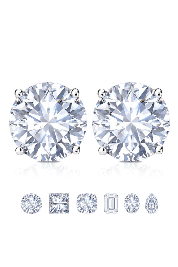 4 Prong 2 Carat Round Shaped Moissanite Solitaire Stud Earrings in 18k White Gold Plating for Women