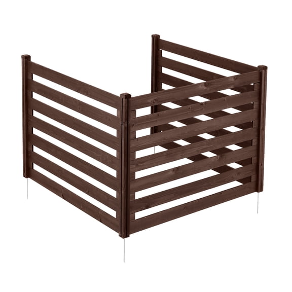 KFFKFF Wooden Privacy Fence, 48 x 37 inch Air Conditioner Cover, 3-Panel Outdoor Wooden Screen with Metal Stakes, Steel Frame, Ideal for Concealing Trash Cans, Suitable for Gardens and Pools