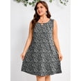 thumbnail image 5 of SHOWMALL Women's Plus Size Casual A-Line Dress, Sleeveless Summer Beach Dress with Pockets, Line Art Floral Black 1X High Waist Flowy Shift Dress for Daily Wear, 5 of 6