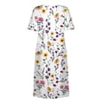 thumbnail image 4 of Karight Summer Midi Dresses for Women 2025 Casual Short Sleeve Crewneck Front Pleated Loose Swing T Shirt Dress with Pockets, 4 of 5