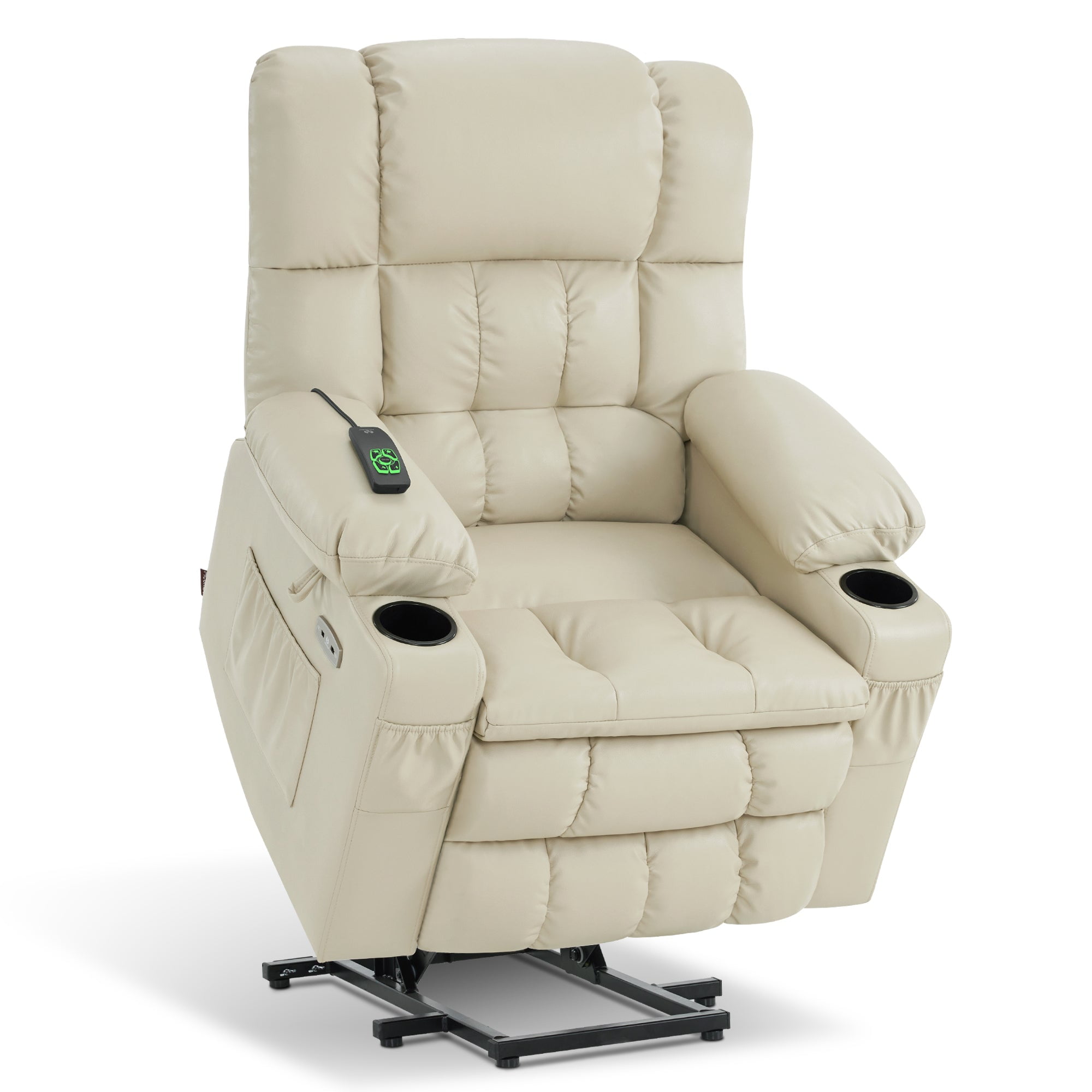 MCombo Dual Motor Power Lift Chair for Elderly, Sleep Lift Recliner, Faux Leather, Cream White