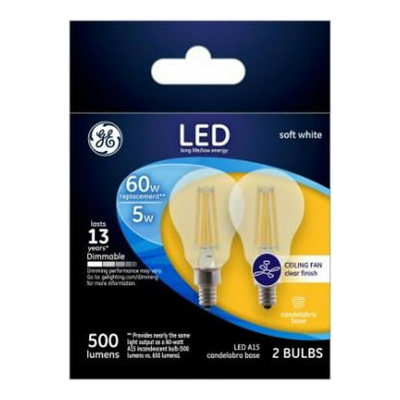 GE 24309 LED Light Bulb A15 E12 (Candelabra) Soft White 60 Watt Equivalence Clear Pair