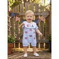thumbnail image 6 of Cenuakty Baby 4th of July Romper Stripe Print America Flag Embroidery Short Sleeve Cape Collar Bodysuit, 6 of 9