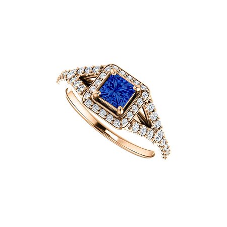 .75 ct tw Square Sapphire and CZ Split Shank Halo