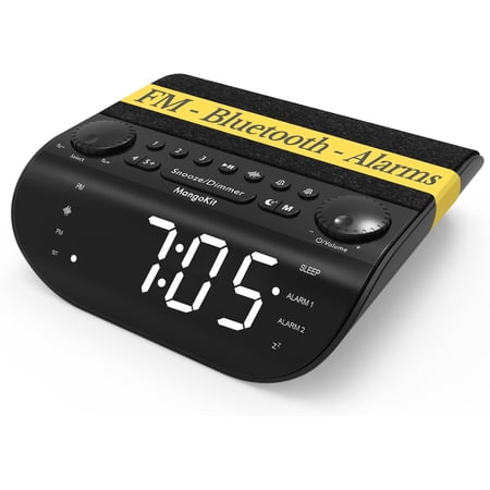 FM Radio with Bluetooth 5.3, Dual Alarm Clock for Bedrooms, 90dB Loud Heavy Sleepers, Snooze, 9 Natural Sounds, Stereo Speakers, Large Dimmable Display |20 Presets | Clear Screen