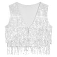 thumbnail image 5 of Yartina Women's Sequin Fringe Vests Glitter Open Front Waistcoat Sleeveless Jackets Dancing Party Silver S, 5 of 7