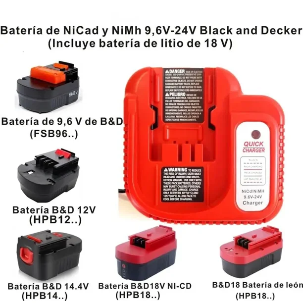 Batería de Reemplazo Charger para Black & Decker Ni-CD Ni-MH Batería Multi-Volt 9.6V/12V/14.4V/18V Batería Rápida Charger