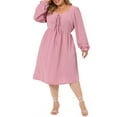 thumbnail image 1 of Vestido Boho de Talla Grande para Mujer Agnes Orinda con Puntos Suizos, Mangas Largas, Volantes, Vestido Midi Babydoll 2X Rosa, 1 of 6