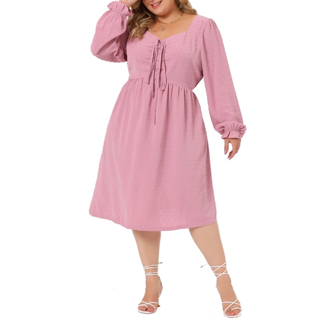 Vestido Boho de Talla Grande para Mujer Agnes Orinda con Puntos Suizos, Mangas Largas, Volantes, Vestido Midi Babydoll 2X Rosa