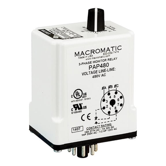 Macromatic 3 Phase Monitor Relay,SPDT,480VAC,8 Pin PAP480