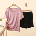thumbnail image 4 of Women's 2 Piece Polka Dot Loungewear Set Short Sleeve Crew Neck Top with Elastic Waist Pants Breathable Casual Pajama Outfit for Home Nightwear Hot Pink L(L), 4 of 4