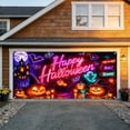 thumbnail image 5 of 13 x 6 FT Halloween Garage Door Cover Banner, Neon Spooky Haunted House Pumpkin Ghost Backdrop, UV Resistant Large Wall Decor for Indoor Outdoor Yard Home Halloween Party Decoration, 5 of 8