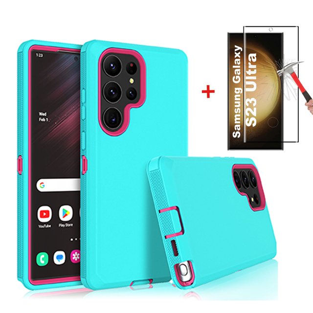 for Samsung Galaxy S23 Plus 5G Case with HD Screen Protector (1 Pack), Galaxy S23 Plus 5G Case, Samsung S23 Plus 5G Case Durable Shockproof 3-Layer Cover for Samsung S23 Plus(WineRed Pink)