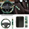 thumbnail image 5 of Yuyamidu Green Marble Print Front Rear Car Seat Covers Full Set Car Floor Mats Steering Wheel Cover Seat Belt Pads Coasters Handbrake Cover Set, 15 Pack, 5 of 6