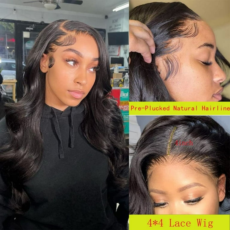 MDL Lace Front Wigs Human Hair for Black Women Glueless Body Wave 4x4 Wigs  180% Density Brazilian Unprocessed Virgin Human Hair Pre Plucked with Baby 