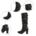 thumbnail image 6 of Rokment Womens High Heels Slouchy Knee High Boots Fall Winter Fashion Slouch Leather Pointed Toe Block Pumps Wide Calf Tall Dress Boots for Ladies Black Size 6, 6 of 9