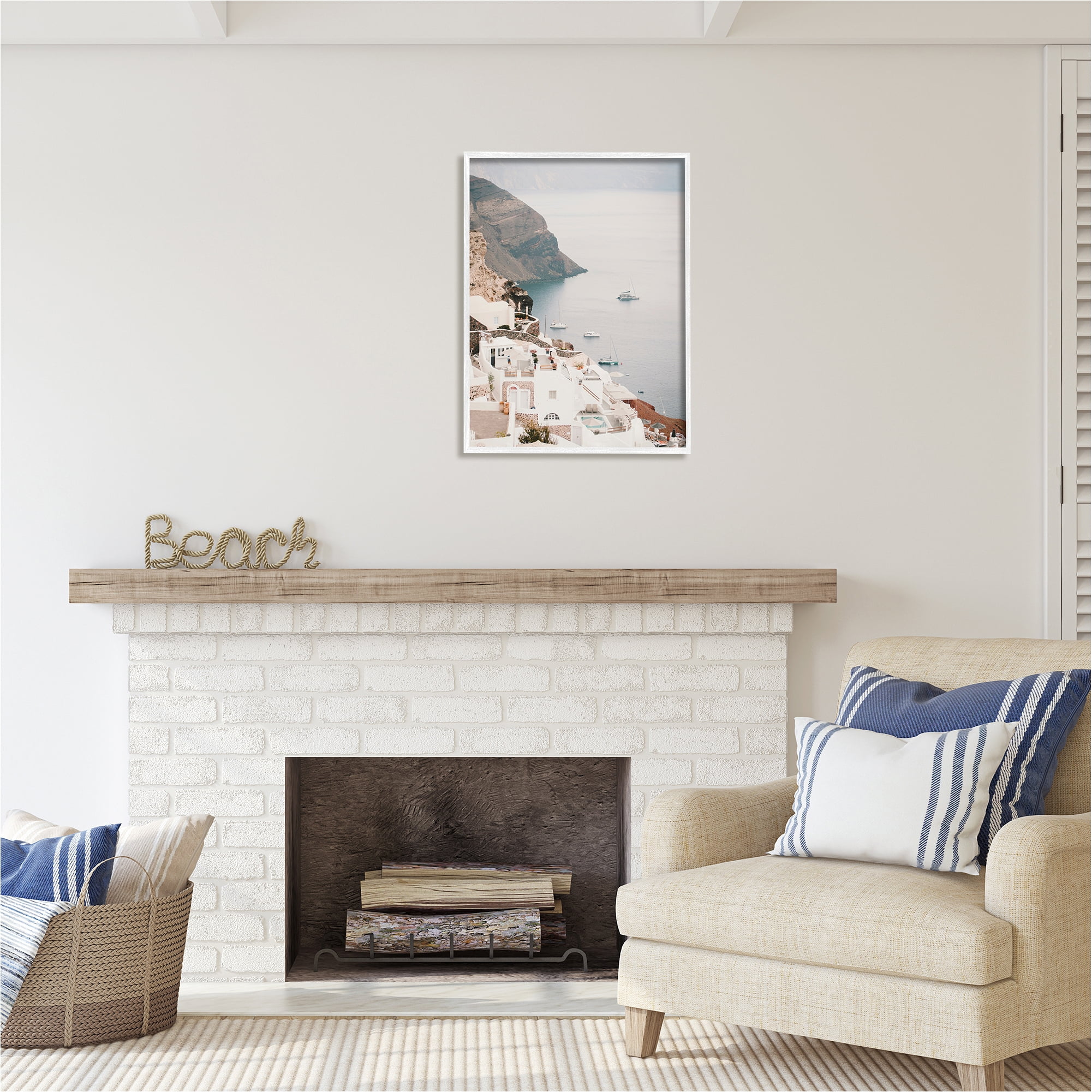 Stupell Industries Coastal Port Town Landscape Photography White Framed Art Print Wall Art, 24 x 30