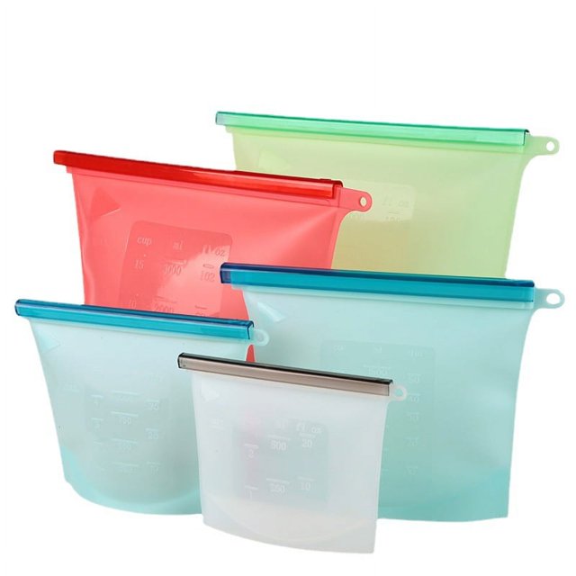 Jinsinto Reusable Silicone Food Storage Bag, Fruits, Vegetables, Meat (5 Pack)