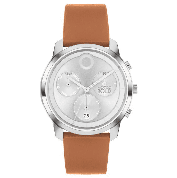 Movado Bold 3601018 Trend Element Silver Dial Brown Leather 