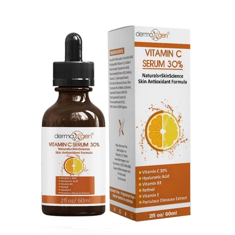 2 FL OZ - Vitamin C 30% Serum + Hyaluronic Acid + Vitamin A + Vitamin E - PURE Organic Anti Wrinkle, Skin Rejuvenator, Moisturizer + Dark Spot Reducer for All Skin Type