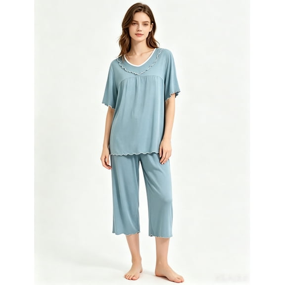VONCOS Women's Capri Pajama Sets, Cozy Soft Loungewear 2PC Relaxed Fit Sleepwear