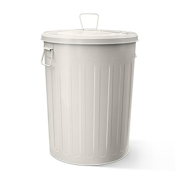 Galvanized Steel Round Trash Can with Lid Powder Coated Metal - 20 Gallon, Beige