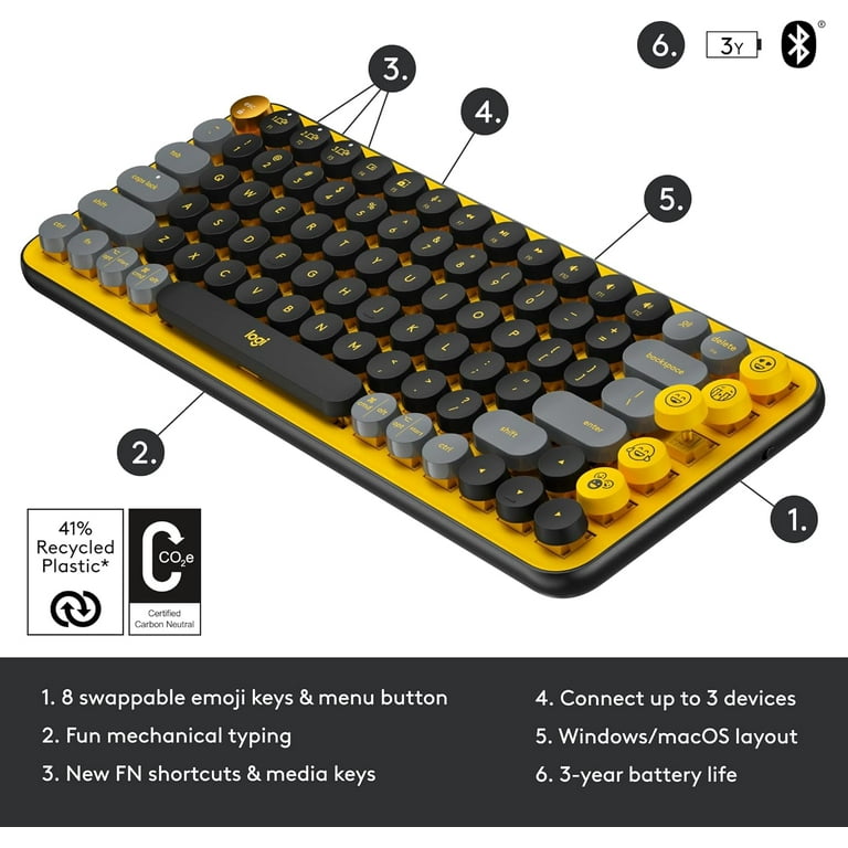 BLAST KEYBOARD MECH WIRELESS KEYS POP Logitech イエローセット KEYS POP logicool YELLOW EMOJI WITH キーボード
