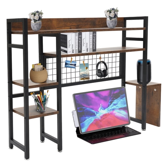 Desktop Bookshelf, 37.4" Desktop Organizer Shelf Black Desk Hutch for Computer Desk 2 Tier Desk Shelf Multifunctional Freestanding Storage Rack Display Shelf for Home Office