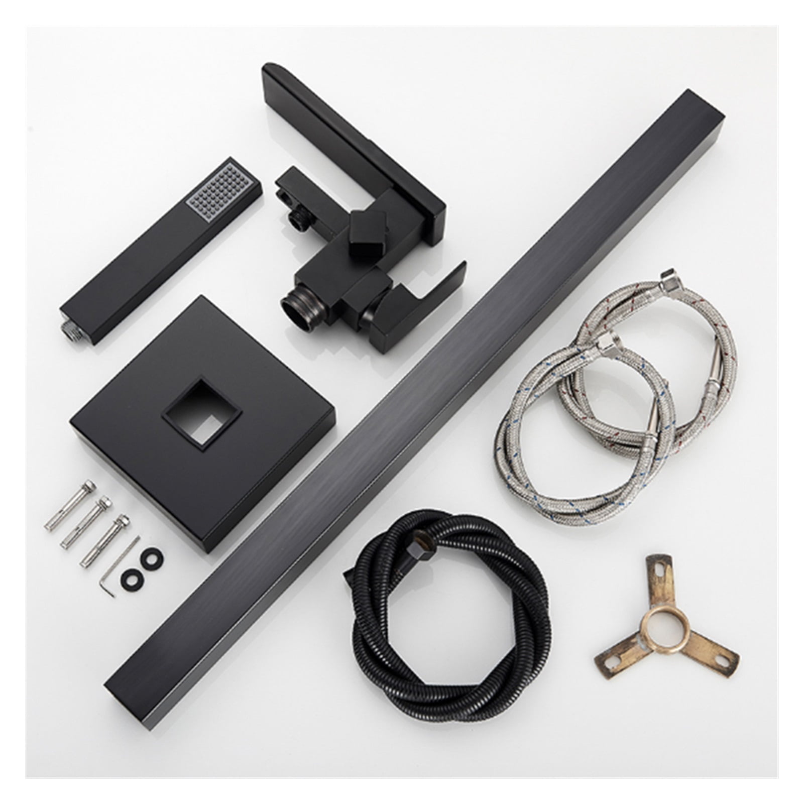 Matte Black Bathroom Standing Bathtub Faucet Tub Waterfall Spout Plastic Hand Shower Floor Stand Bath Tub Hot Cold Mixer Tap