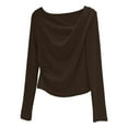 thumbnail image 5 of Aihuaihua Women's Long Sleeve Asymmetrical Neck Ruched Slim Fit Shirts 2025 Fall Fashion Casual Tee Going Out Tops Coffee XL, 5 of 5