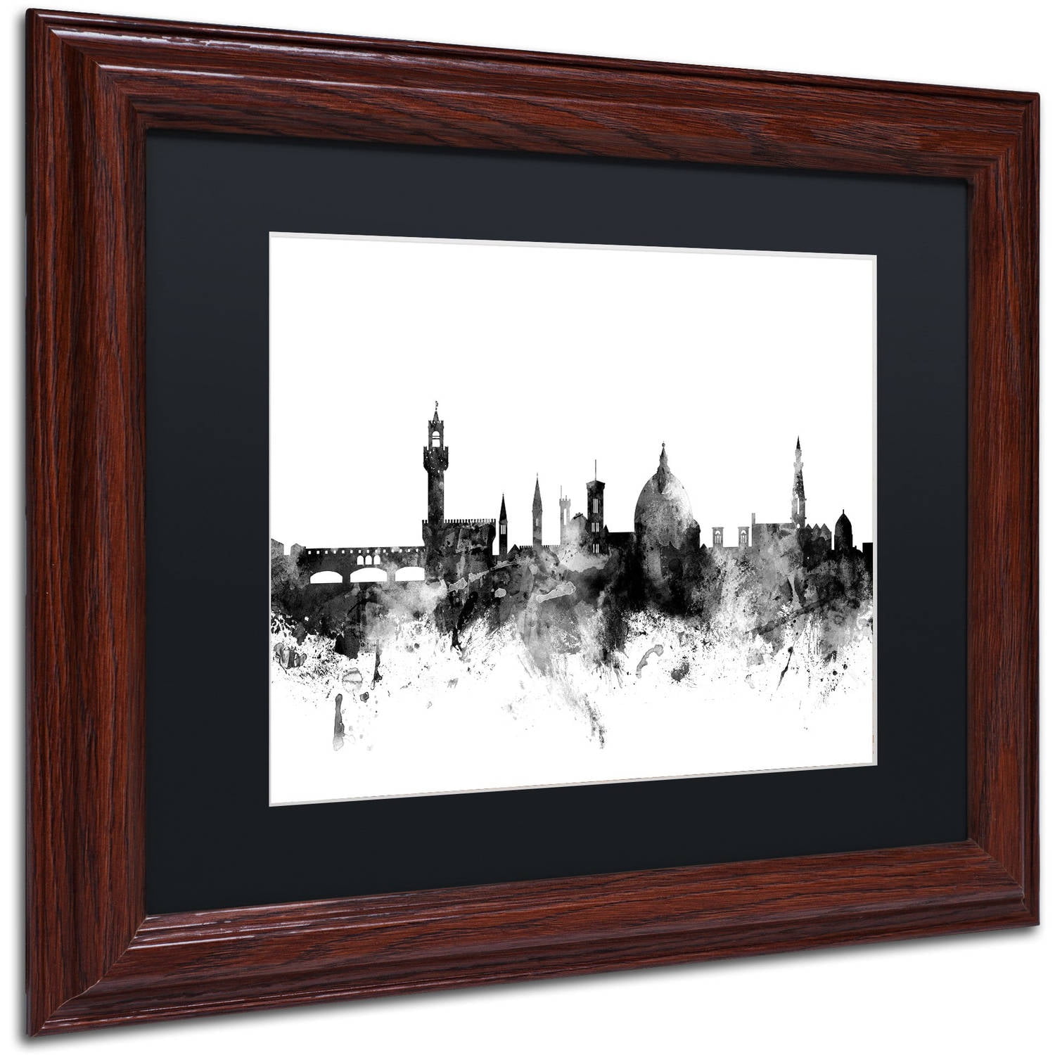 Trademark Fine Art "Florence Italy Skyline B&W" Canvas Art by Michael Tompsett, Black Matte, Wood Frame